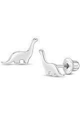 superb polished silver dinosaur screw back baby earrings